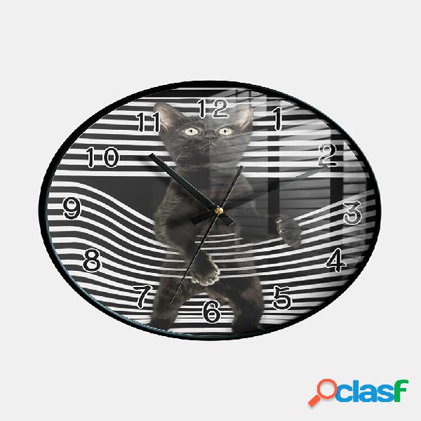 Cat Print Padrão Wall Relógio Decorativo Interior Quartzo