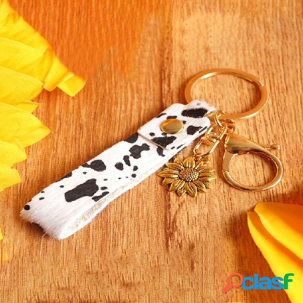 Chaveiro de liga Couro Genuíno Ins Criativo Diy Animal Cow