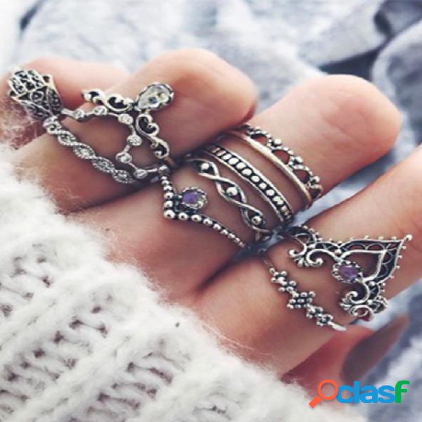 Conjunto de dez peças de anel de prata com decoração de
