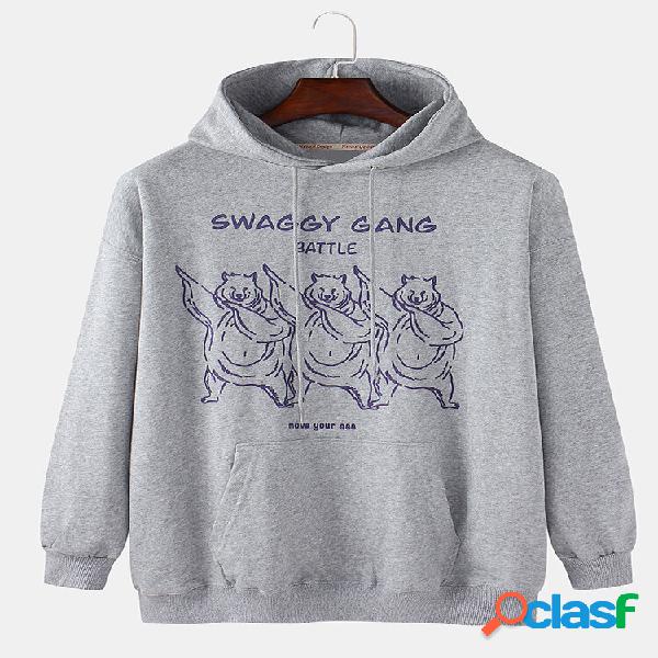 Desenhos animados masculinos com capuzes com estampa de