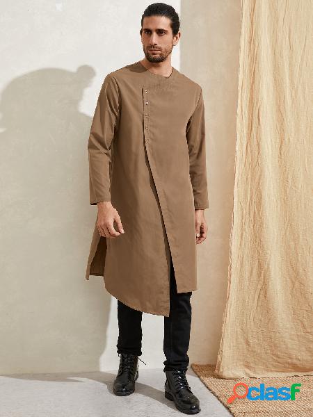Masculino India Kurta Cor Sólida Irregular Manga Longa