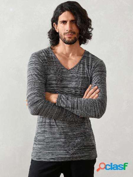Masculino outono casual com decote em v liso Soft camiseta