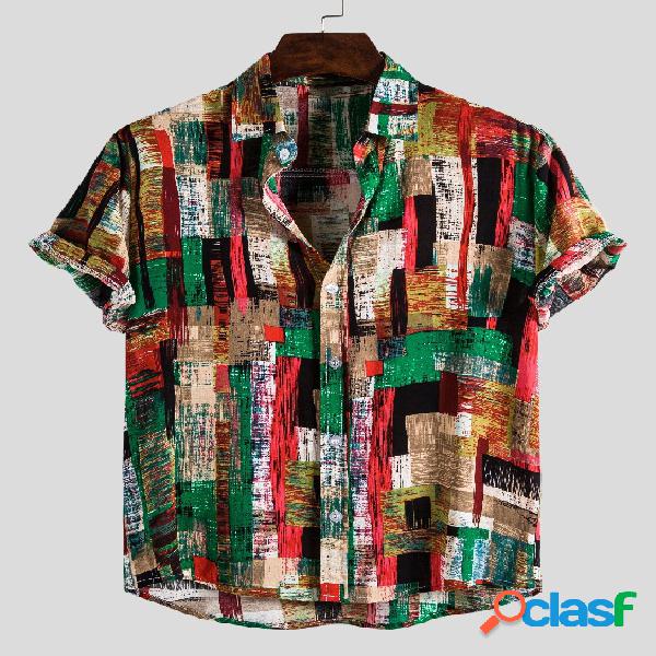 Men Summer Praia Holiday Color Block All Over Print Bohemian