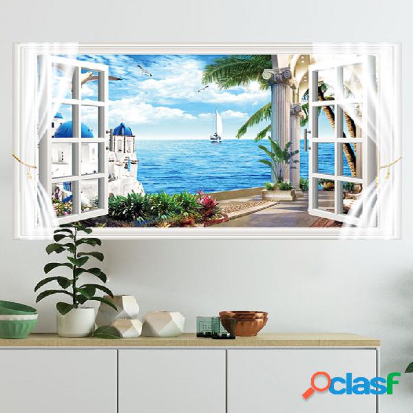 Miico Mediterrâneo Paisagem Adesivo de Parede Janela de