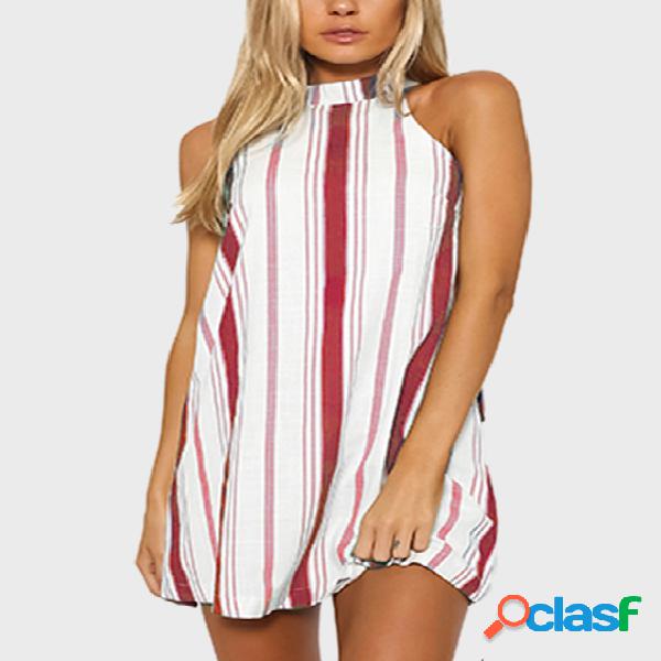 Minivestido Borgonha Stripe Halter Neck