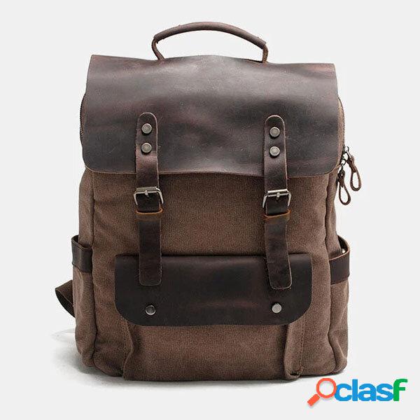Mochila de viagem multifuncional Couro Genuíno para homens
