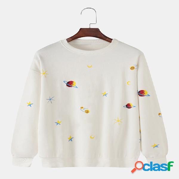 Moletons Mens Cotton Planet impressos em volta do pescoço