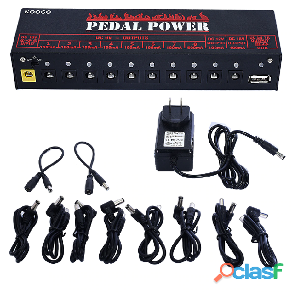 Multi Fonte Koogo Pedais 9v 12v 18v 10 portas mais USB 5v