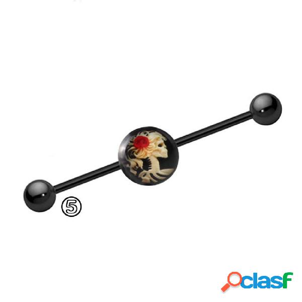 Punk Industrial Barbell Caveira Orelha Orifícios Trendy