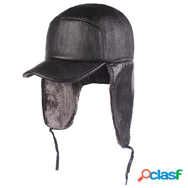 Tampas de couro Earmuffs dos homens Trapper Chapéu Couro