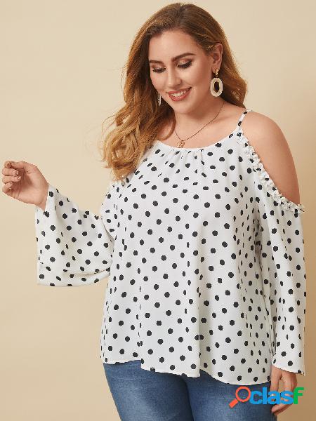 YOINS Plus tamanho Cold Shoulder Polka Dot Strap Blusa de