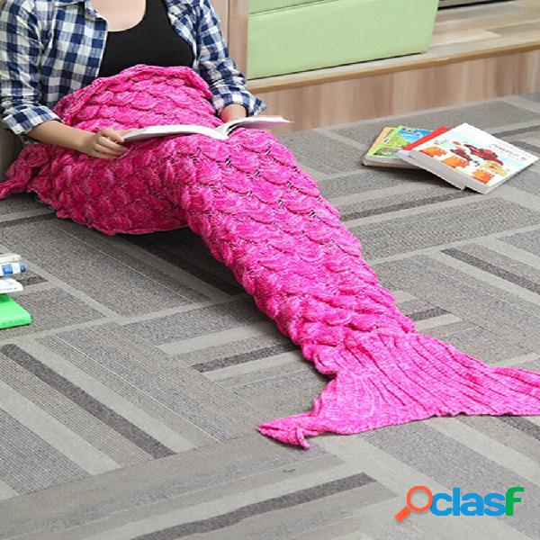 180x90cm Fio Tricô Sereia Cauda Cobertor Ondulado Stripe