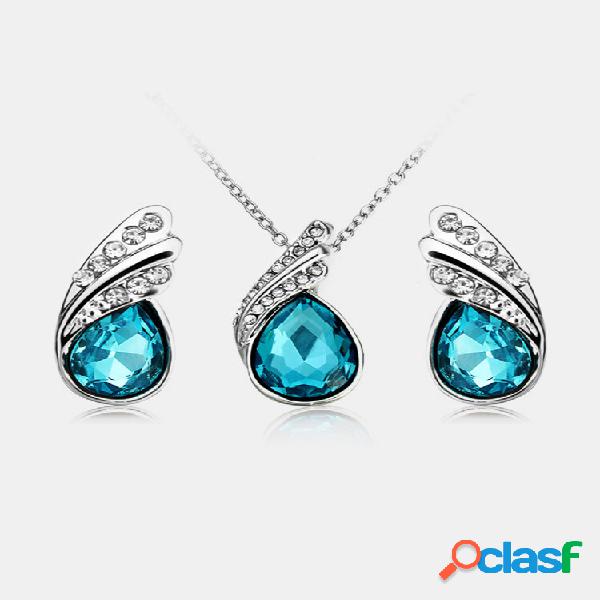 Colar de água pingente de cristal conjunto de jóias