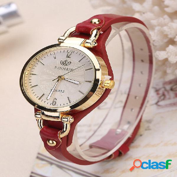 Trendy Fine Banda Quartz Watch PU Couro Mulheres Watch Pulso