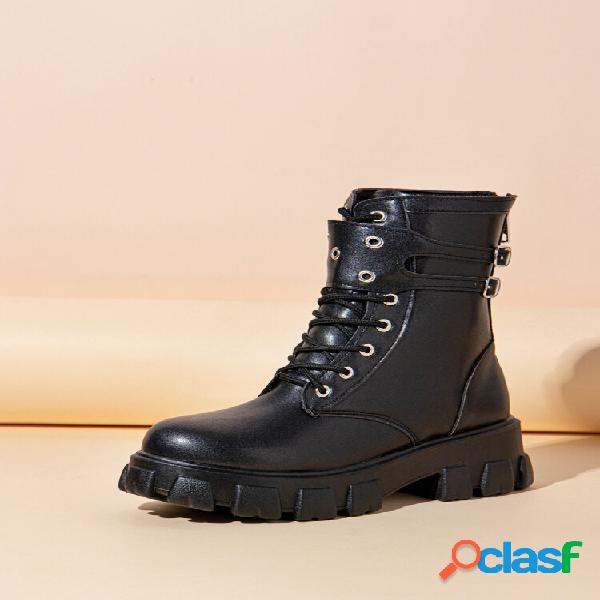 Botas curtas escolares para panturrilhas femininas pretas