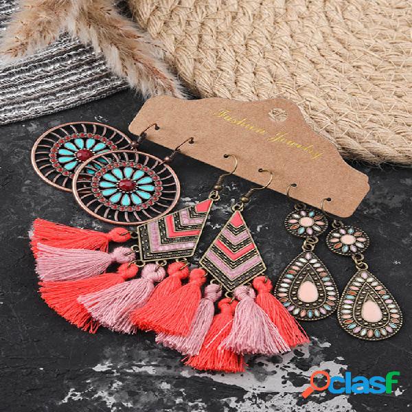 Conjunto de 3 peças Bohemia Women Brincos Conjunto de