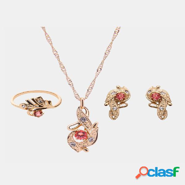 Conjunto de joias de liga deixe conjunto de anel de cristal