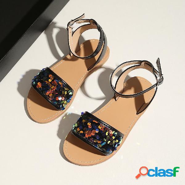 Girls Daily Fashion Coloful Sequined Buckle Strap Beach
