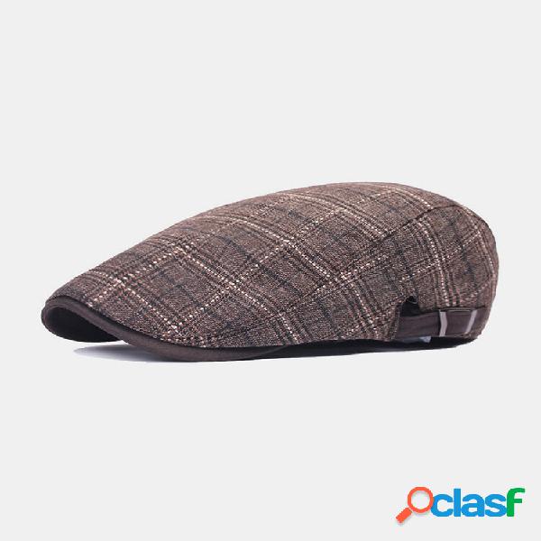 Men Keep Warm Plaid Padrão Casual Frente Chapéu Boina