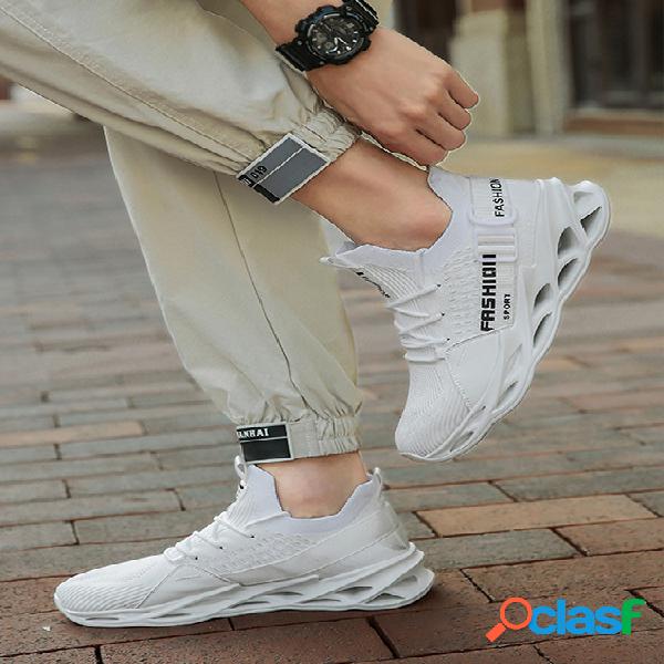 Moda masculina malha leve respirável tênis de corrida