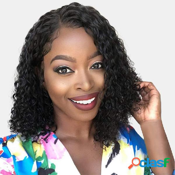 Preto natural curto encaracolado Cabelo franja longa afro