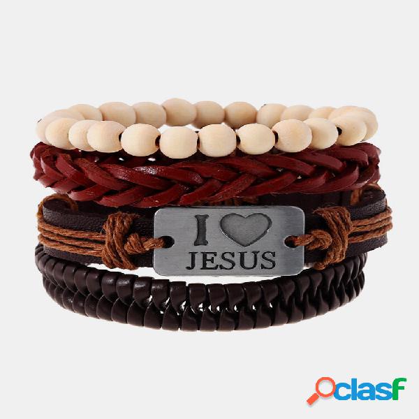 Pulseira Multicamada Religiosa Couro Bovino com Gotas