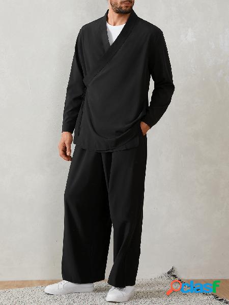 Terno masculino casual outono com decote em V liso