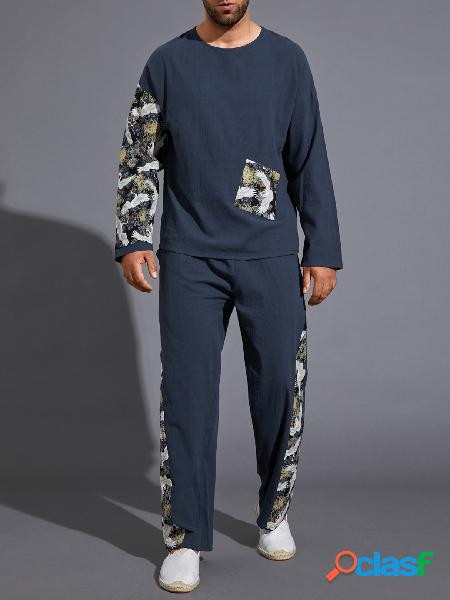 Terno masculino outono inverno casual tribal patchwork de