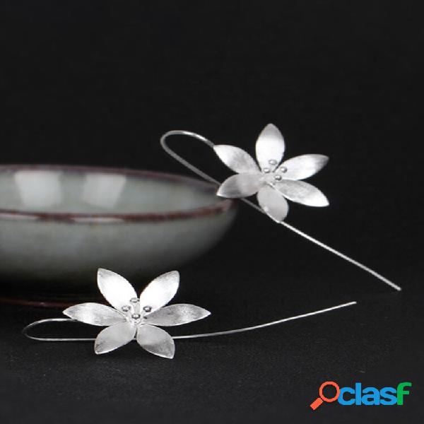 Vintage Orelha Drop Brincos 925 Sterling Silver Flower