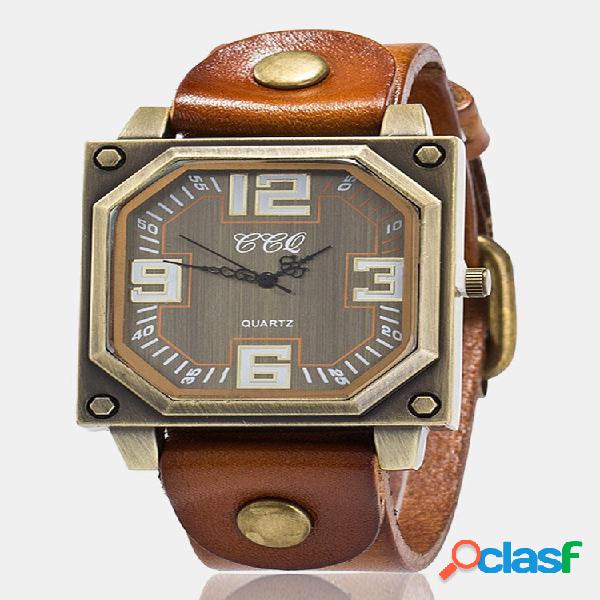 Vintage Square Dial Men Watch Ajustável Octagon Couro