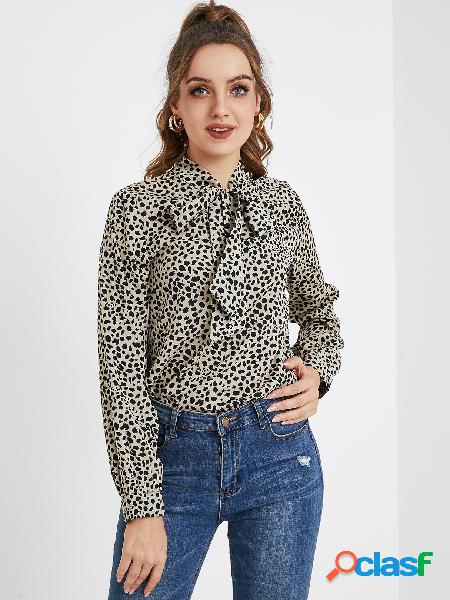 YOINS Blusa de mangas compridas camelo bowknot leopardo