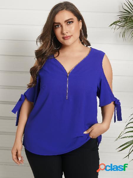 YOINS Plus tamanho Cold Shoulder Self-tie Design Blusa