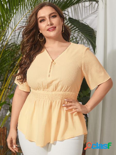 YOINS Plus tamanho decote em V liso zip Design blusa