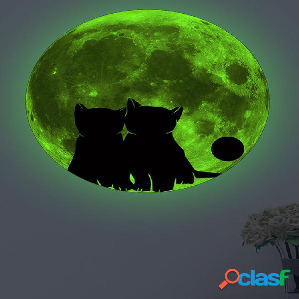 Love Cats And Moon Padrão Flashing Wall Art Glow In The