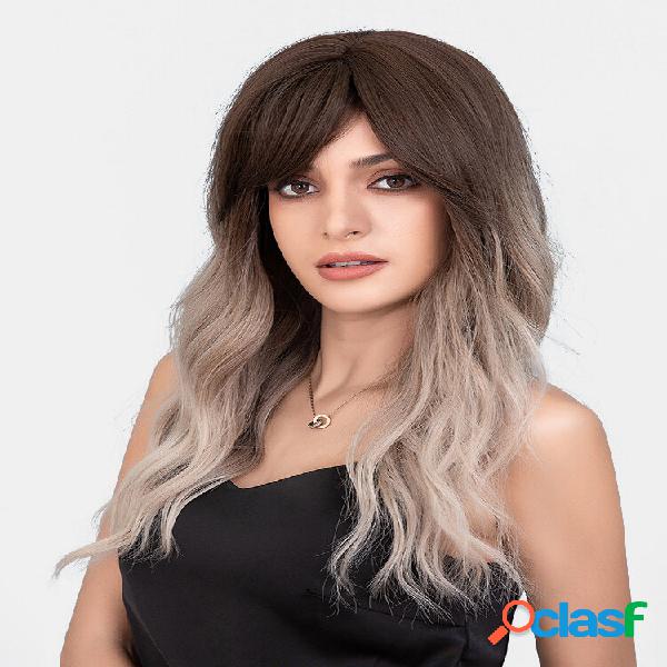 24 "marrom gradiente cinza longo encaracolado Cabelo franja