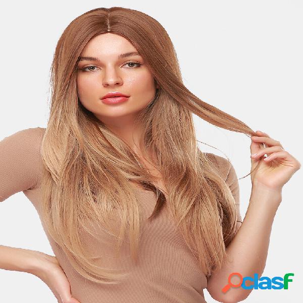 24 "marrom gradiente longo reto Cabelo fofo parte do meio