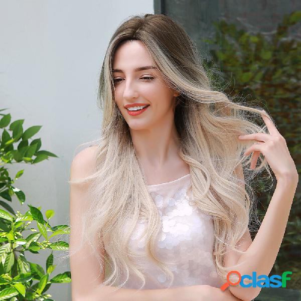 26 Polegada Marrom Gradiente Bege Longo Cabelo Elegante Meio