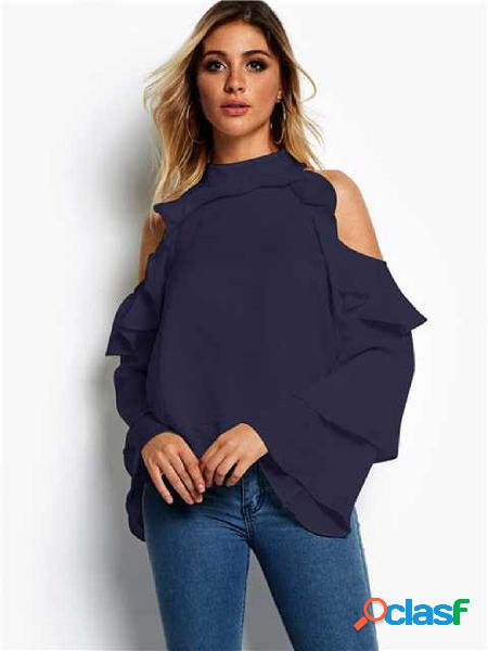 Blusa de manga comprida de ombro frio marinho Design