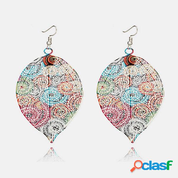 Bohemian Alloy Folha Drop Brincos Colorful Spiral Padrão