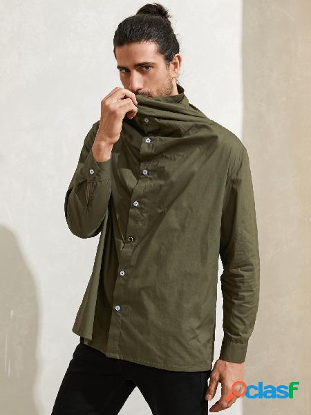 Camisa casual masculina de gola funil simples