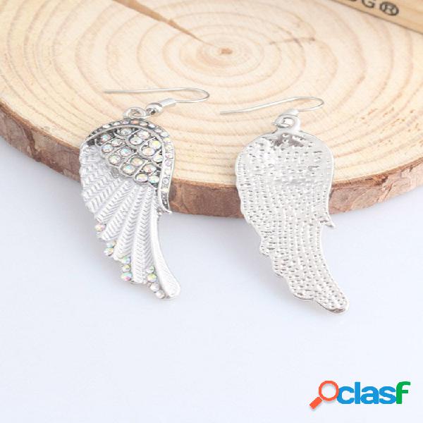 Cute Womens Brincos Angel Wings Rhinestone Alloy Dangle