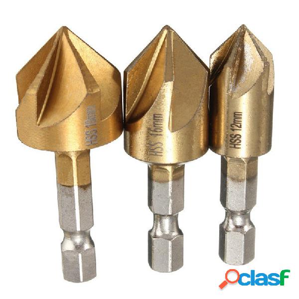 Drillpro 3 pçs / set 5 Flautas 90 Dgree Chanfro Cortador