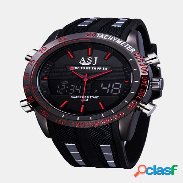 Fashion Sports Men Watch PU Couro Banda 3D Dial Design LED