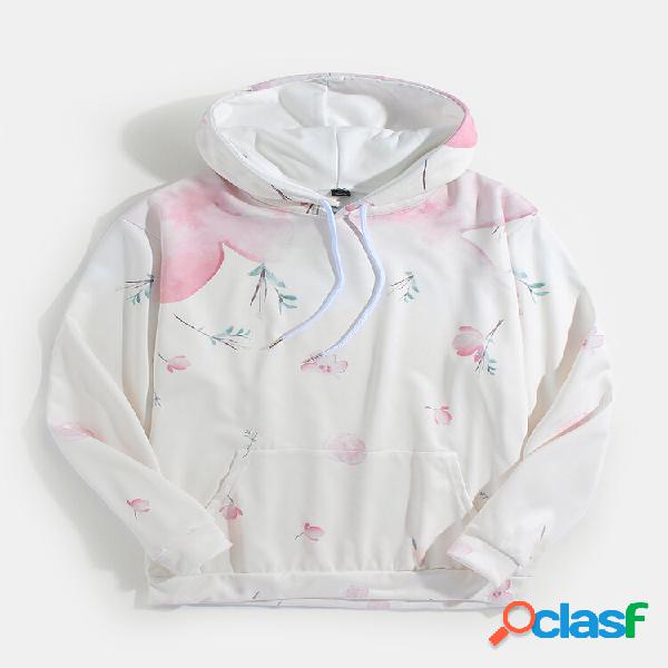 Hoodies masculinos com estampa floral Allover Casual com