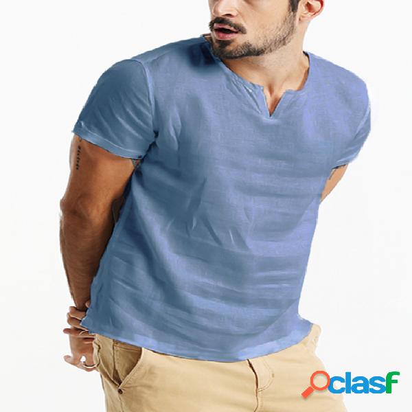 INCERUN Camiseta masculina respirável de algodão cor
