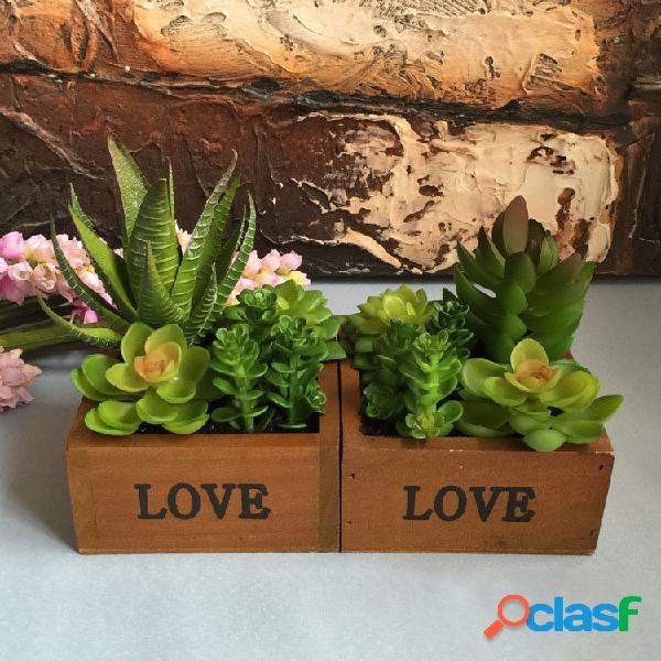 LOVE Wooden Basin Desktop Lotus Succulent Plantas Flower Pot