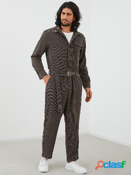 Macacão moda masculina de veludo com botão frontal manga