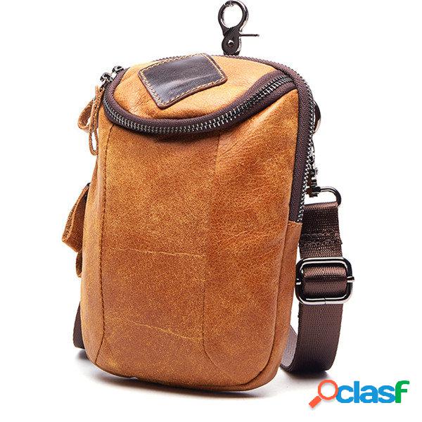 Men 6 polegadas Vintage Zipper saco de telefone de couro