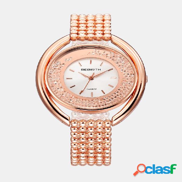 REBIRTH Relógio Feminino Luxo de Cor de Ouro-rosa de Aço