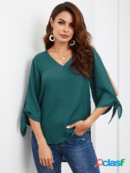 YOINS Blusa verde com decote em V 3/4 Comprimento mangas